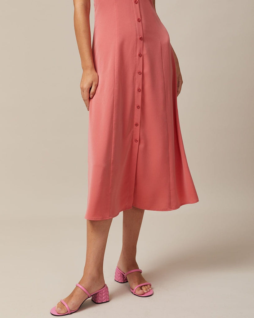 The V-Neck Backless Button Midi Dress Dresses - RIHOAS