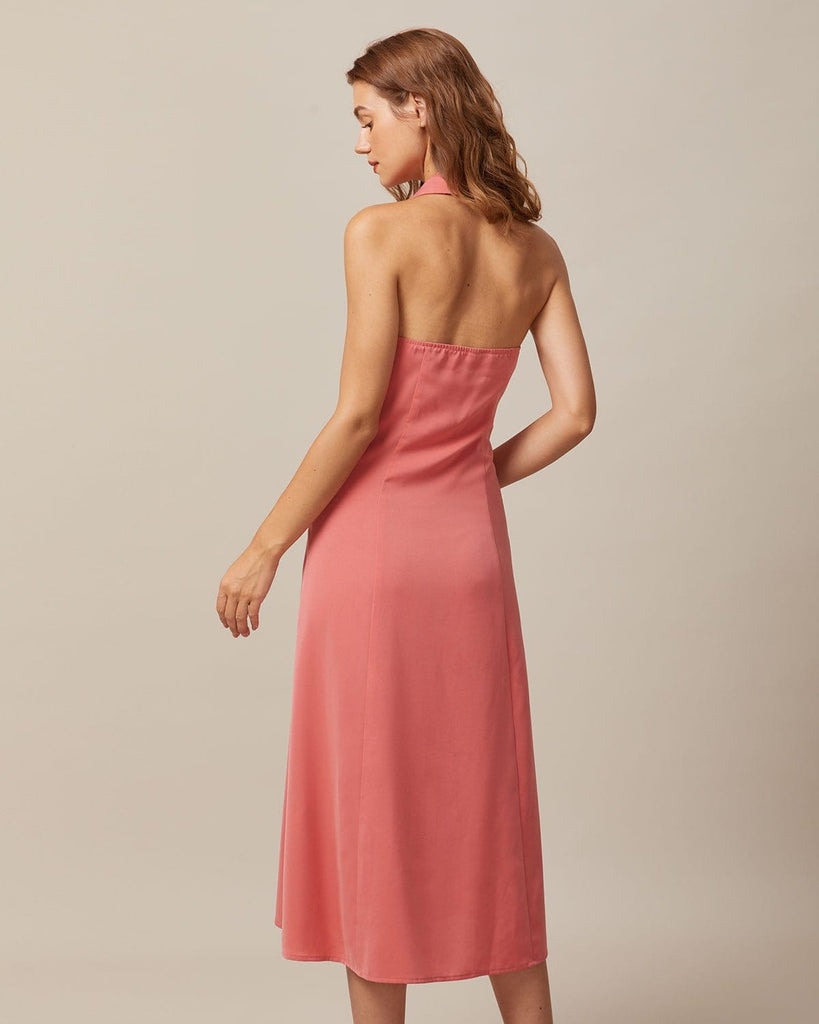 The V-Neck Backless Button Midi Dress Dresses - RIHOAS