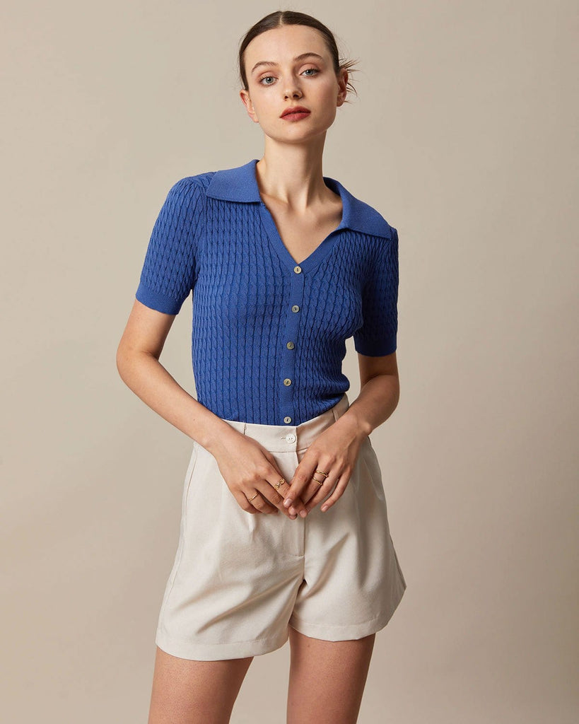 The V-Neck Button Knit Top Tops - RIHOAS