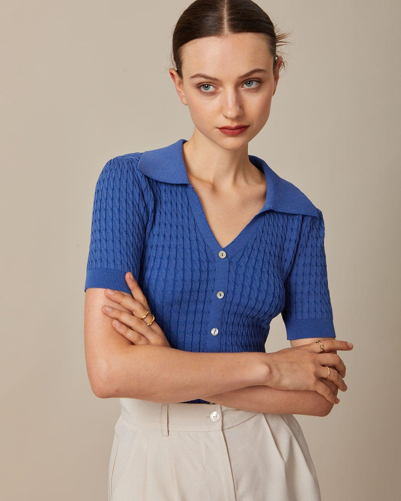 The V-Neck Button Knit Top Tops - RIHOAS