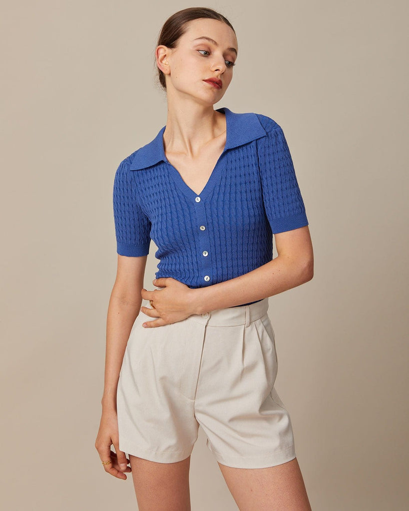 The V-Neck Button Knit Top Tops - RIHOAS