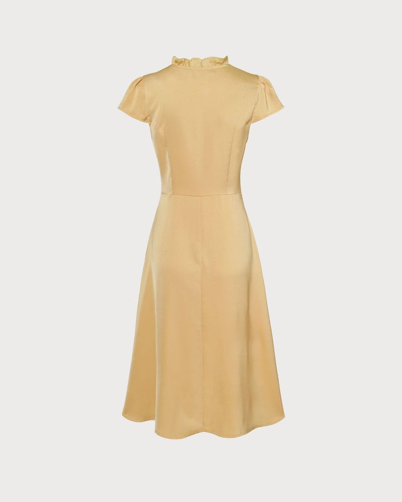 The V-Neck Cap Sleeve Ruffle Midi Dress Dresses - RIHOAS