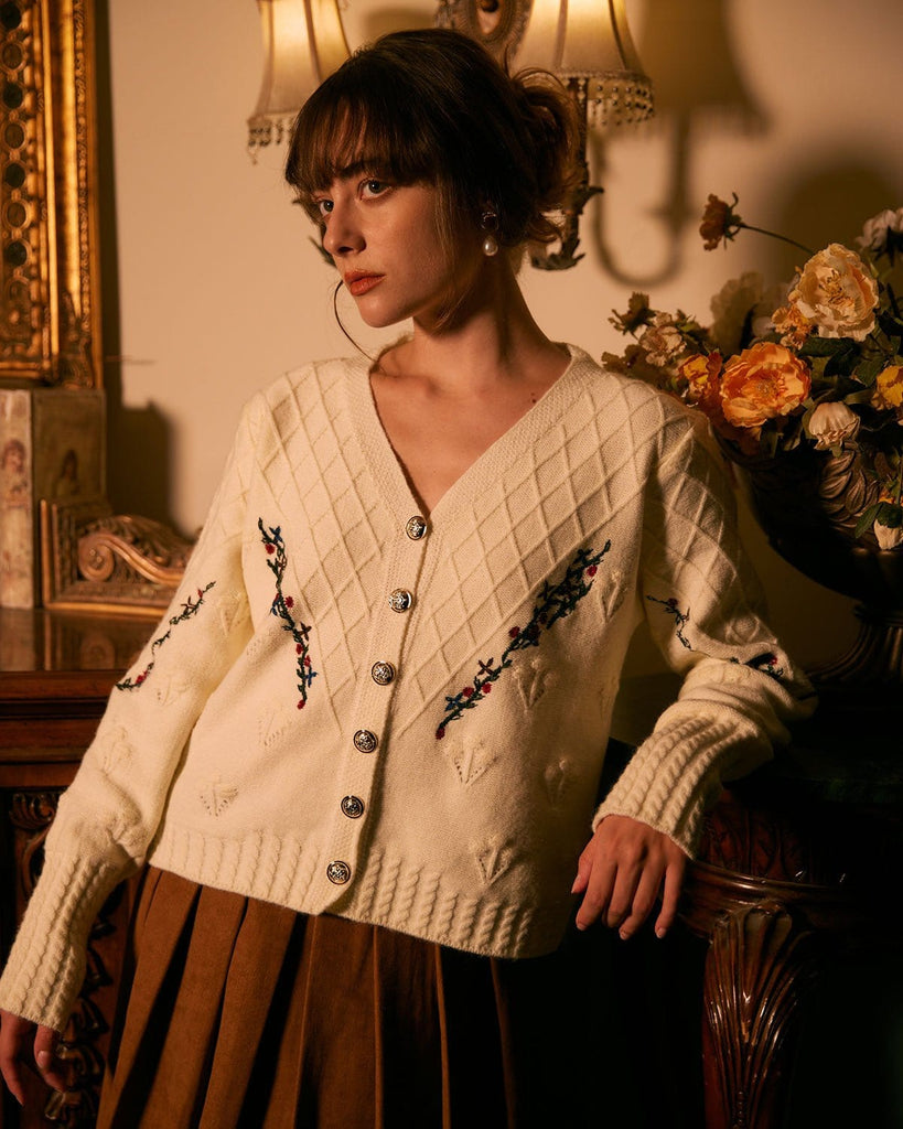 The V-Neck Embroidery Cardigan Tops - RIHOAS