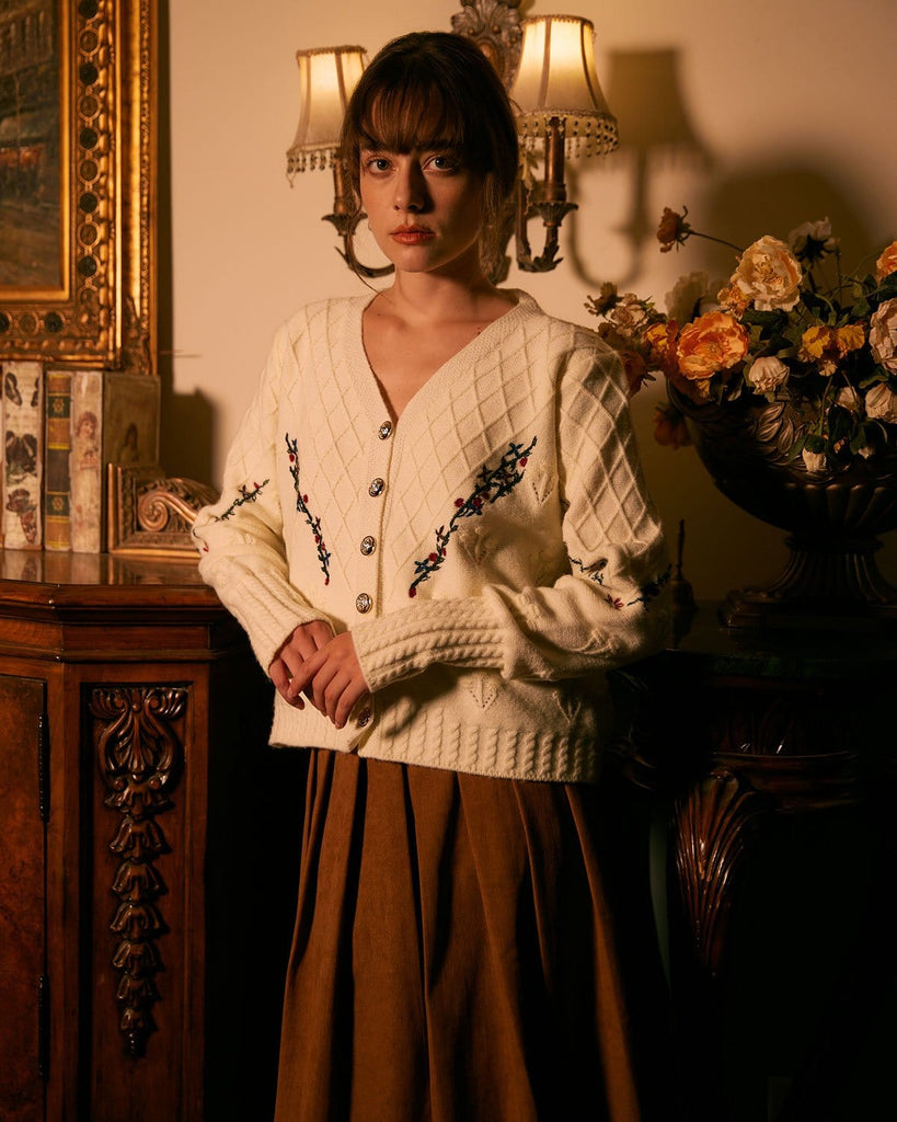 The V-Neck Embroidery Cardigan Tops - RIHOAS