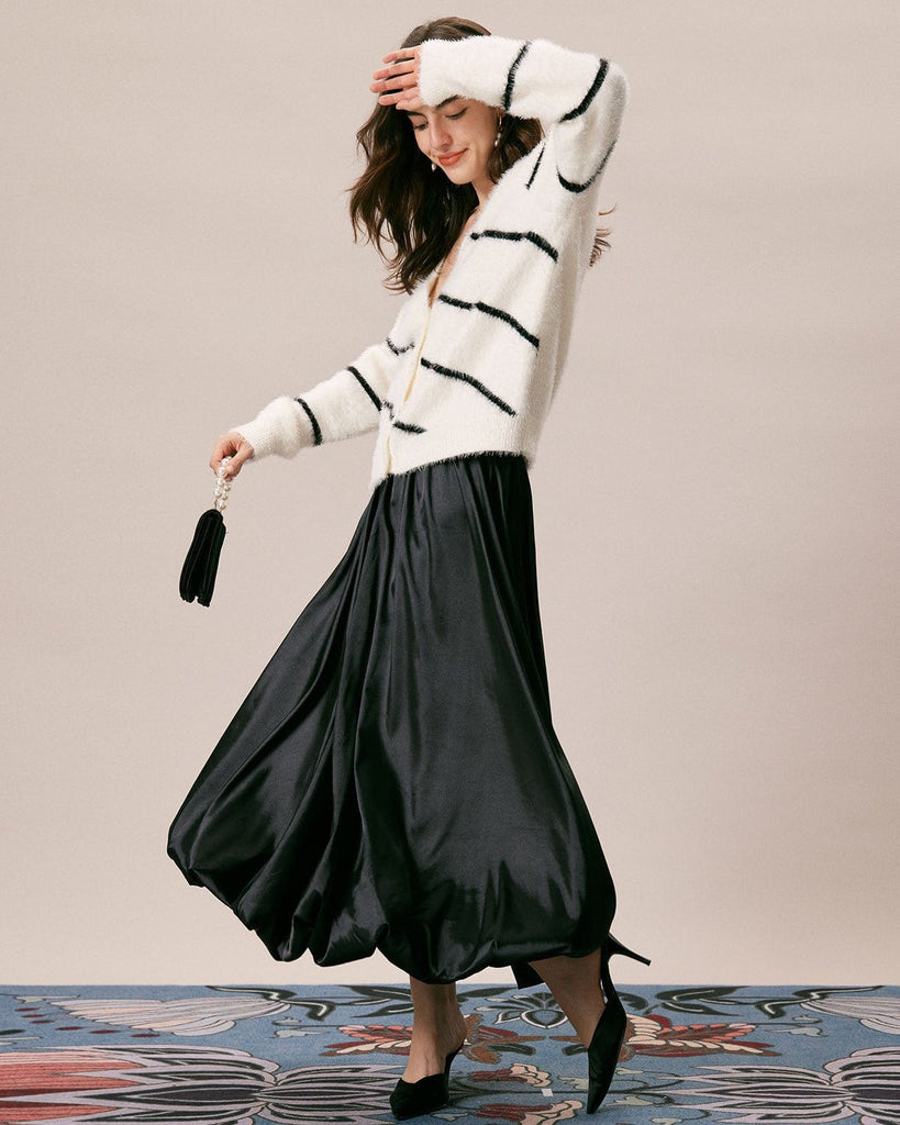 The V-Neck Fluffy Striped Cardigan Tops - RIHOAS