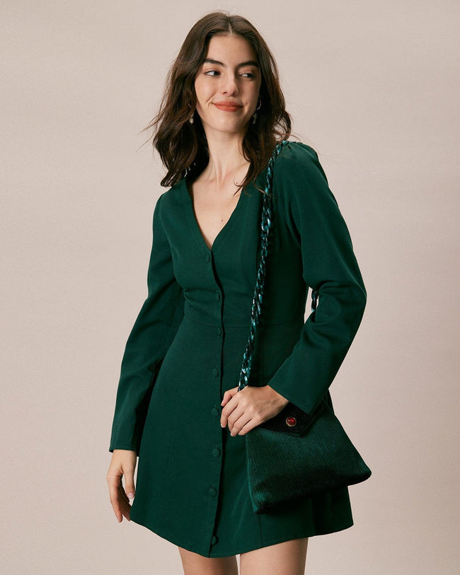 V neck button up dress discount