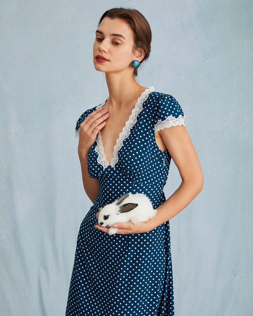 The V-Neck Polka Dot Dress Dresses - RIHOAS