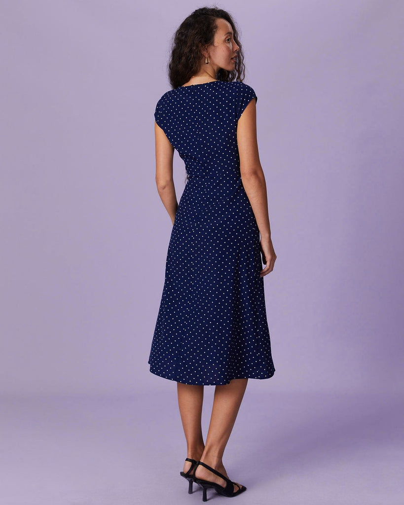 The V-Neck Polka Dot Midi Dress Dresses - RIHOAS
