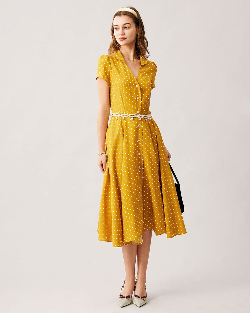 The V-Neck Polka Dot Swing Dress Dresses - RIHOAS