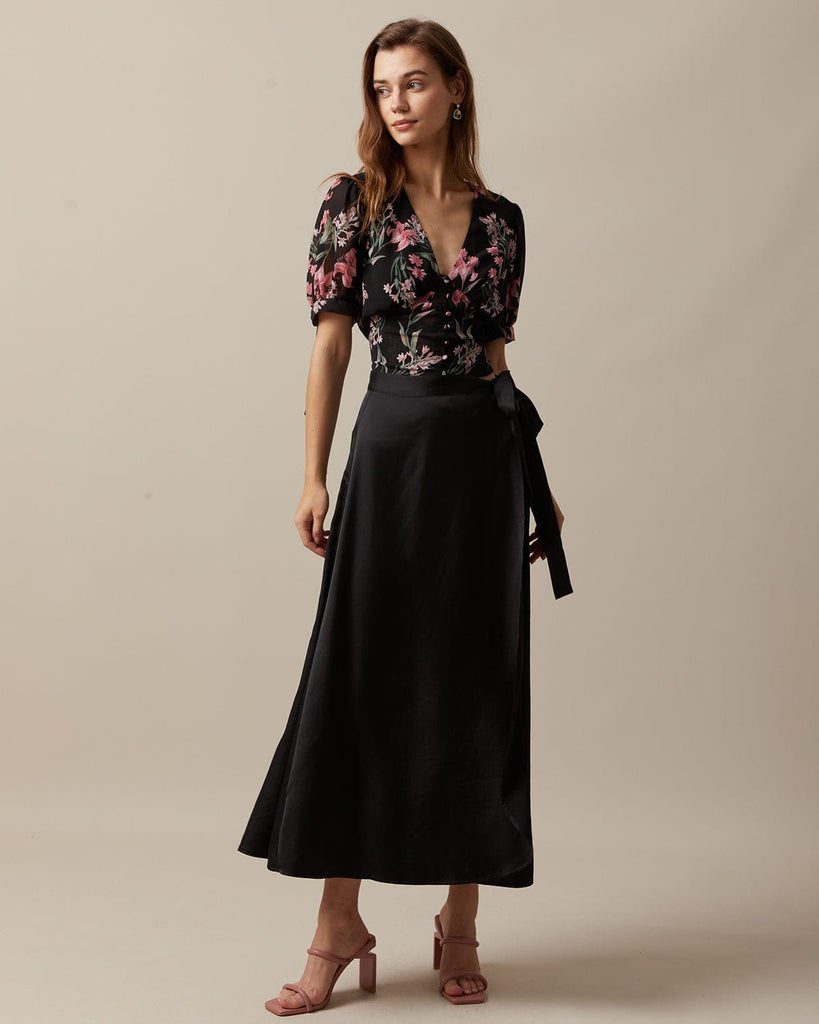 The V-Neck Puff Sleeve Floral Blouse Tops - RIHOAS