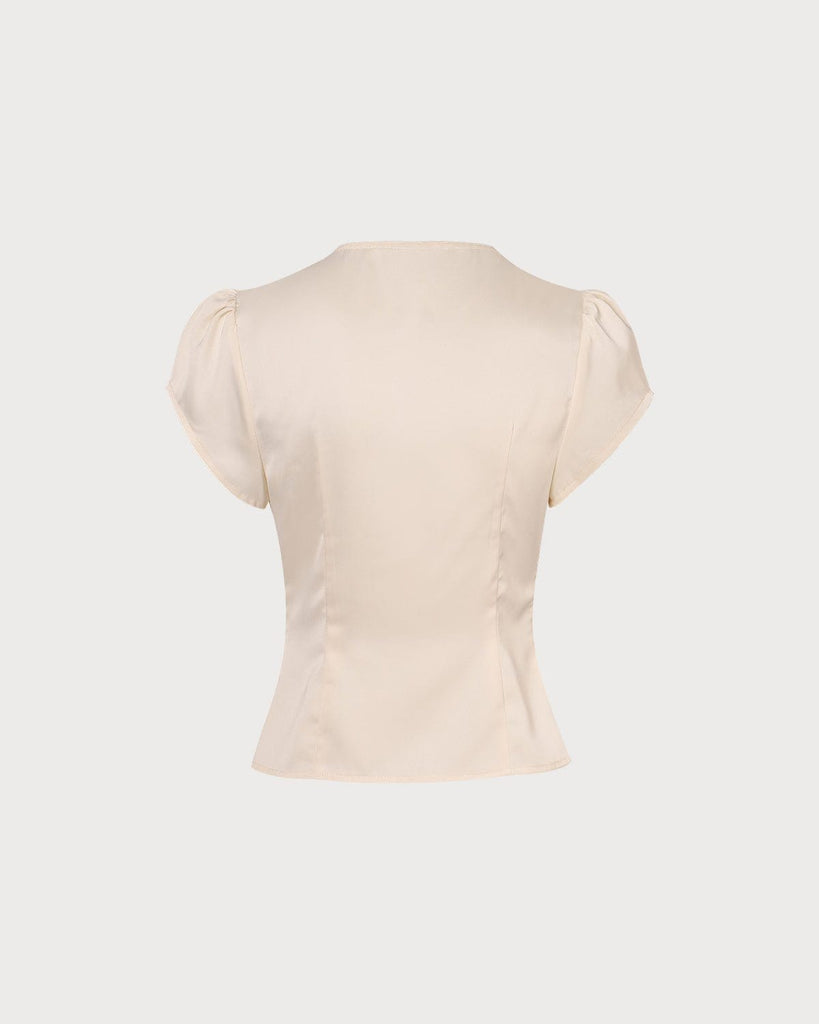 The V-Neck Ruffle Cap Sleeve Blouse Tops - RIHOAS