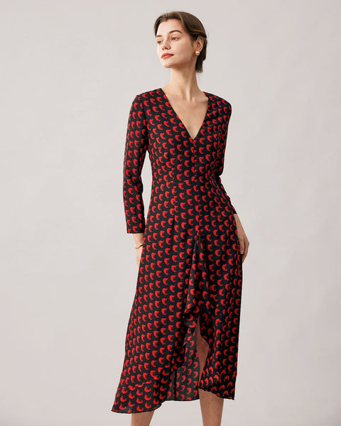 ワンピース the red thread V ruffle dress fog THEREDTHREAD / ザレッドスレッド】V ruffle dress fog