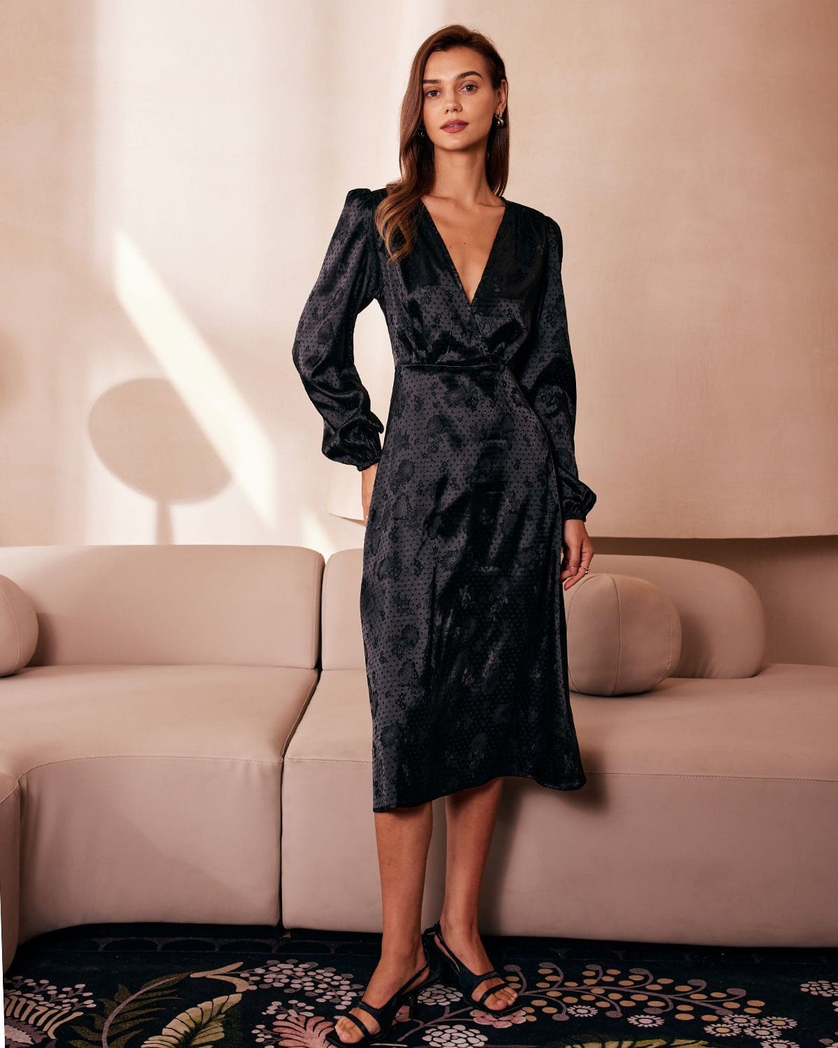Satin jacquard on sale wrap dress