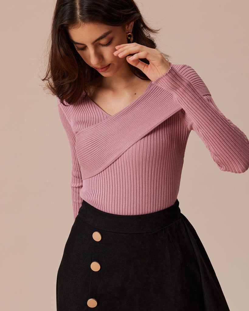 The V-Neck Wrap Front Knitted Top Tops - RIHOAS