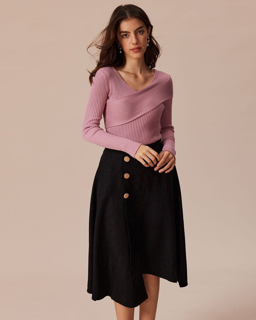The V-Neck Wrap Front Knitted Top Tops - RIHOAS