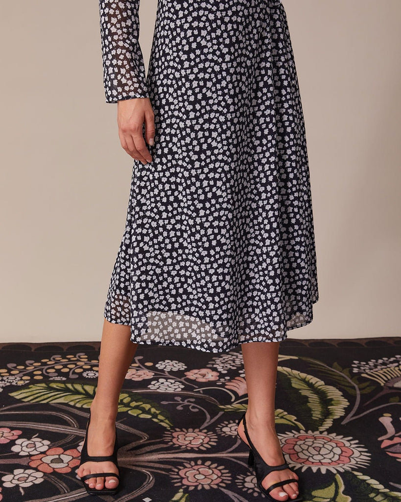 The V Neck Floral Long Sleeve Wrap Dress Dresses - RIHOAS