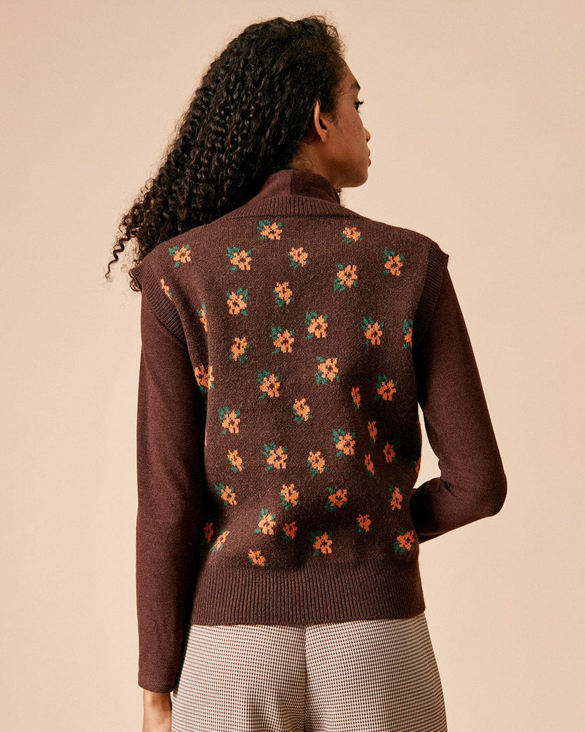 The V Neck Floral Sweater Vest Tops - RIHOAS