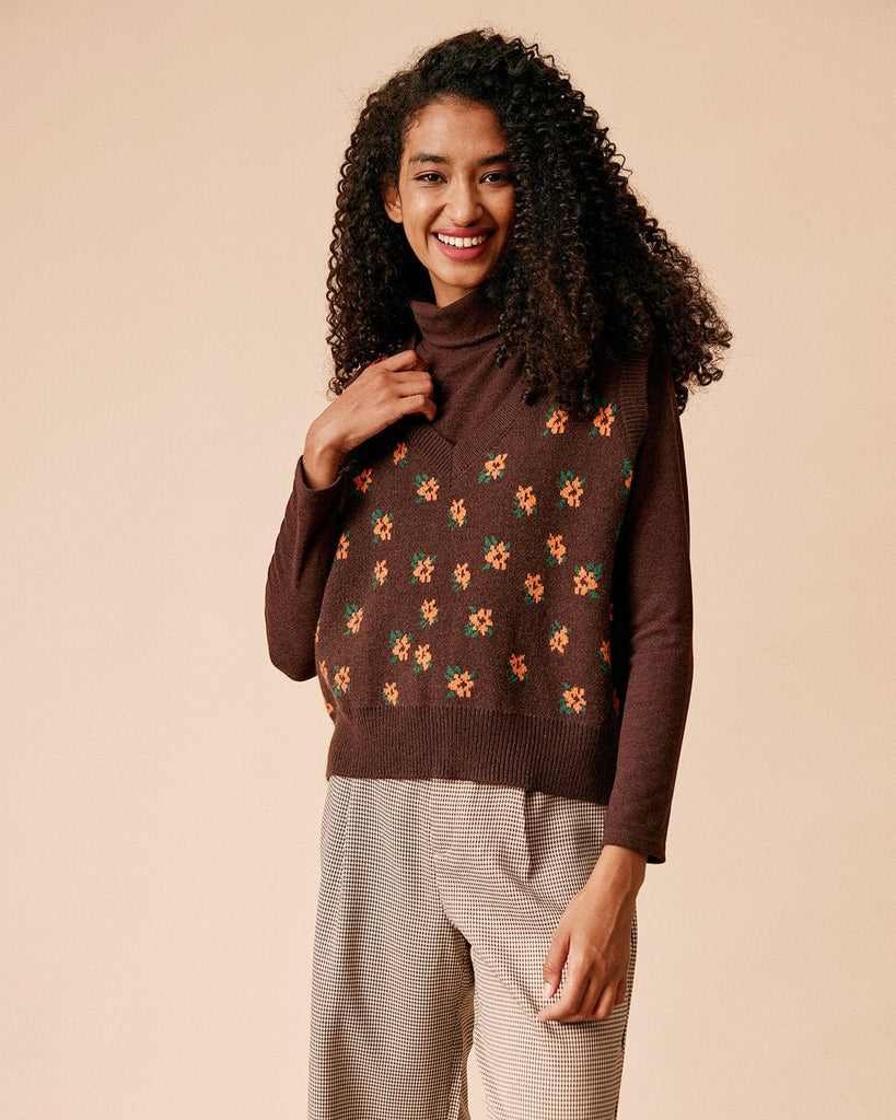 The V Neck Floral Sweater Vest Tops - RIHOAS