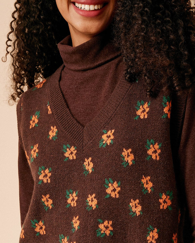 The V Neck Floral Sweater Vest Tops - RIHOAS