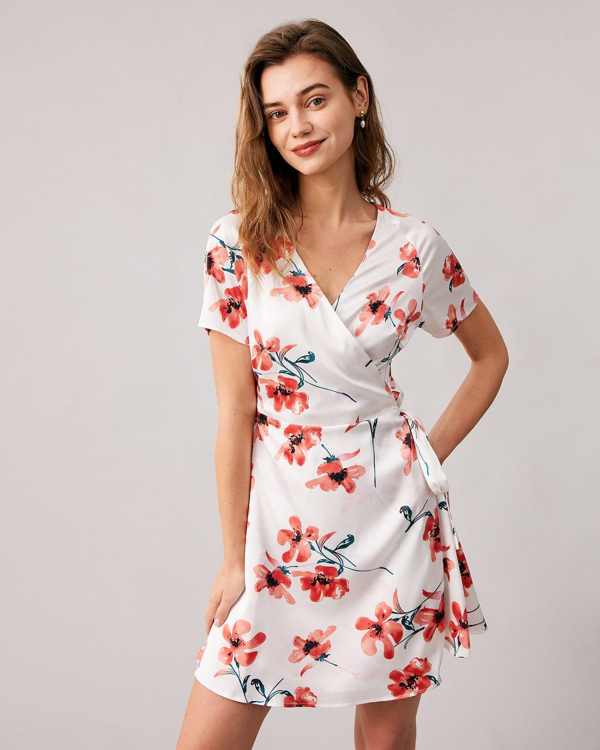 Short sleeve wrap mini dress hotsell