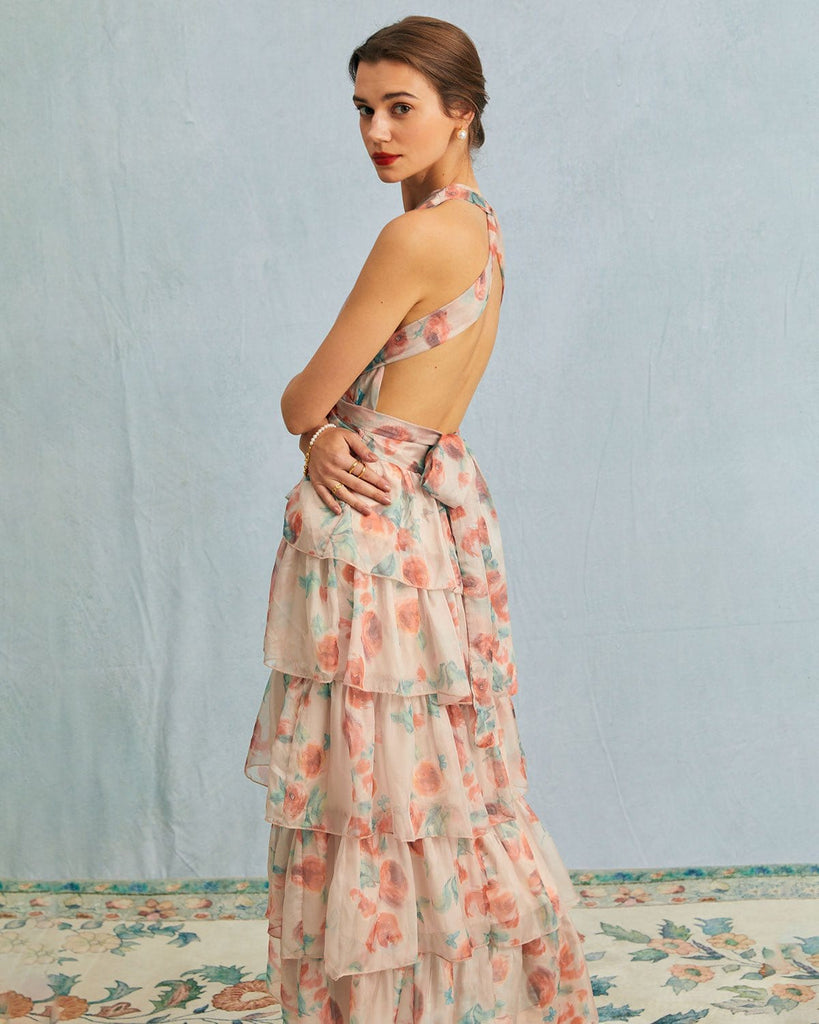 The V Neck Mesh Backless Dress Dresses - RIHOAS