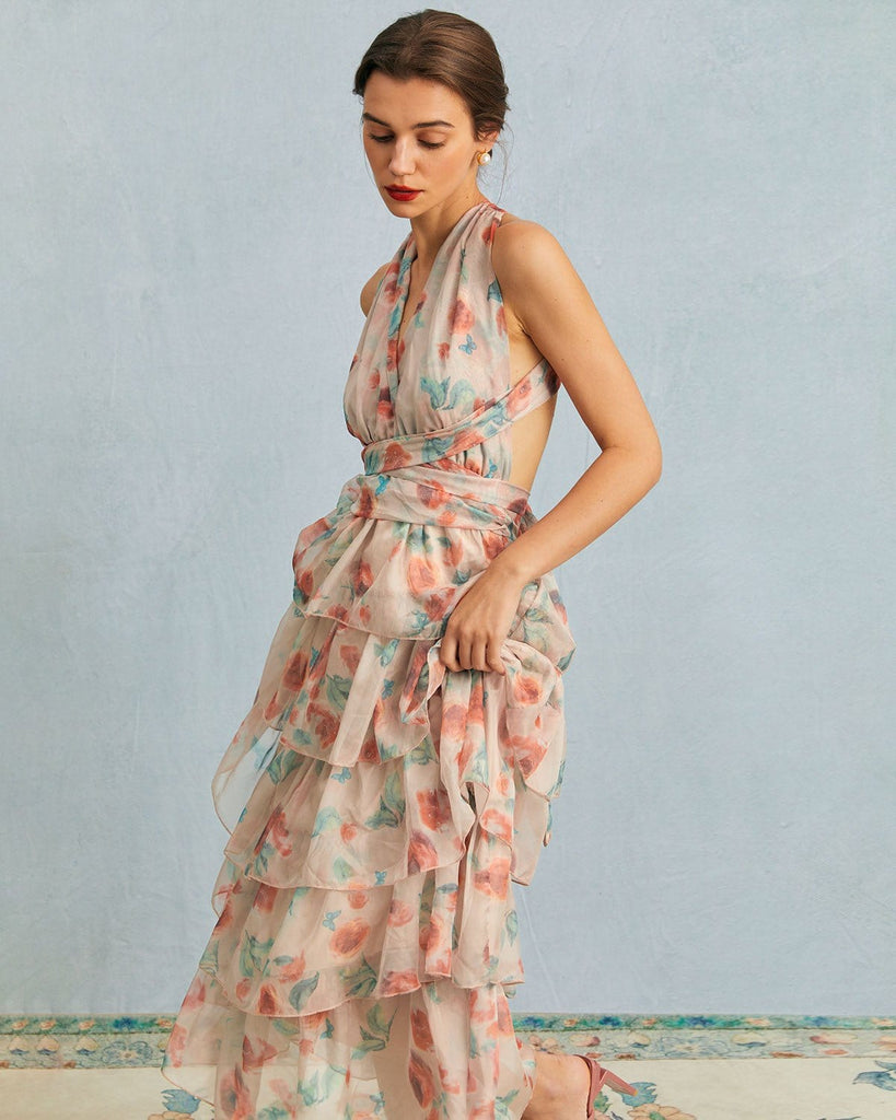 The V Neck Mesh Backless Dress Dresses - RIHOAS