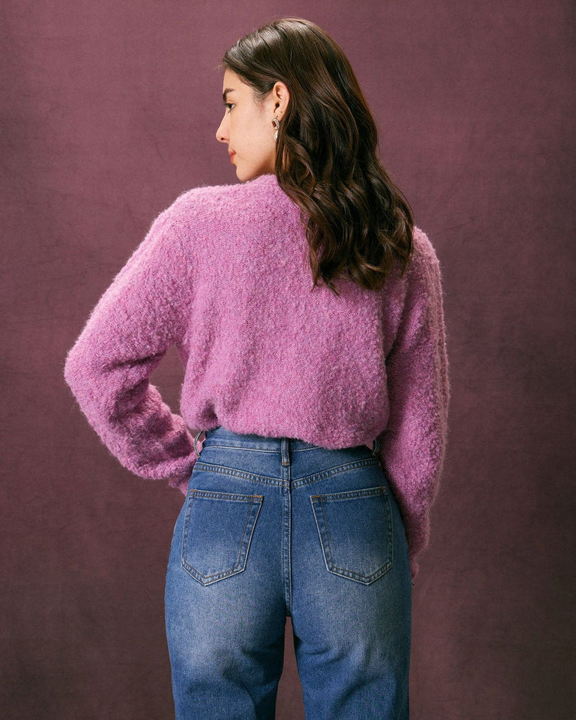 The V Neck Solid Fluffy Cardigan Tops - RIHOAS