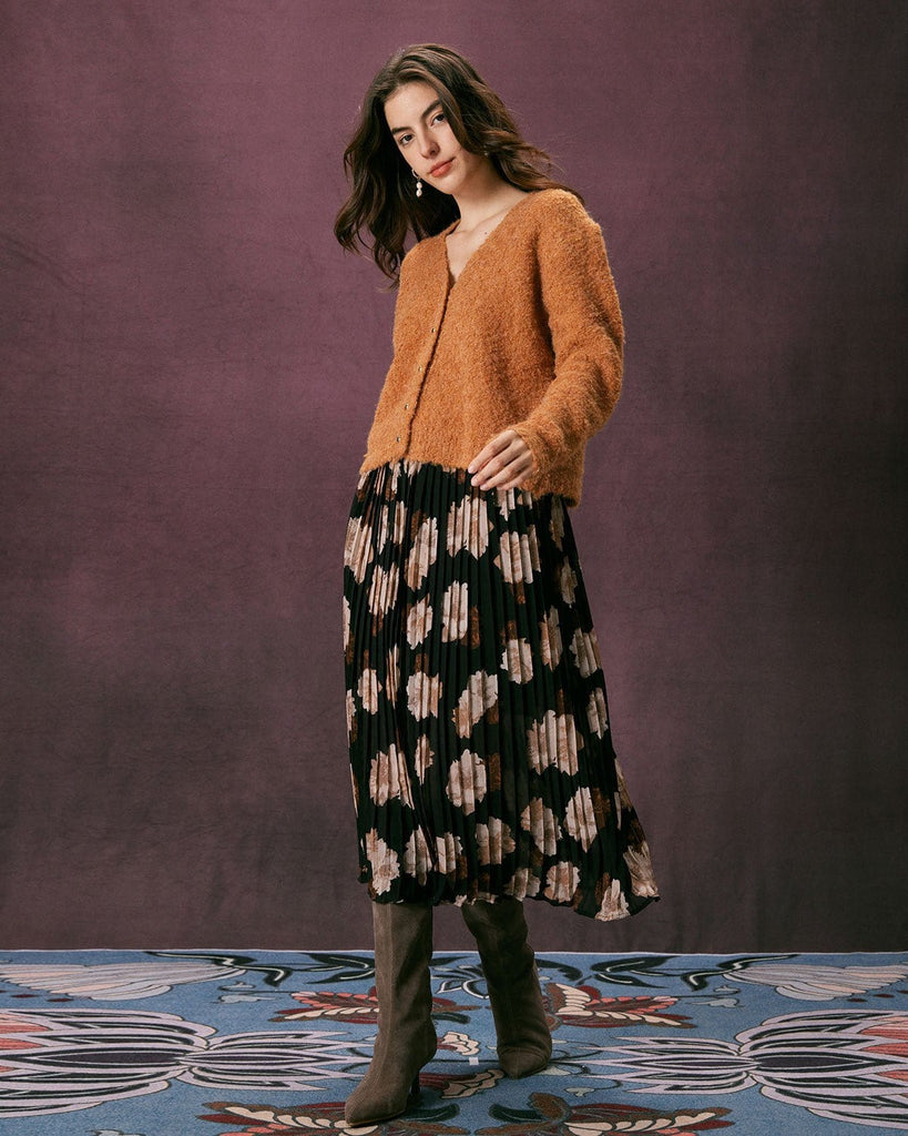 The V Neck Solid Fluffy Cardigan Tops - RIHOAS
