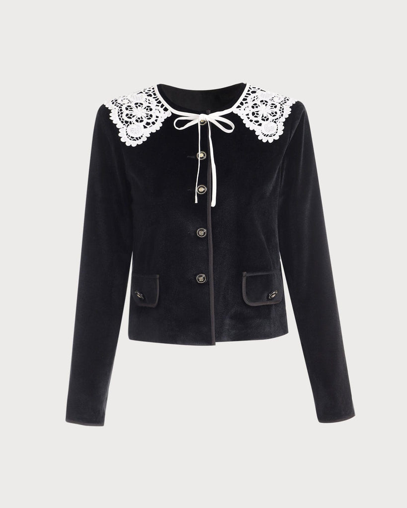 The Velvet Patchwork Lace Jacket Black Outerwear - RIHOAS