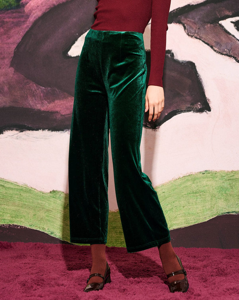 The Velvet Zip Up Straight Pants Green Bottoms - RIHOAS