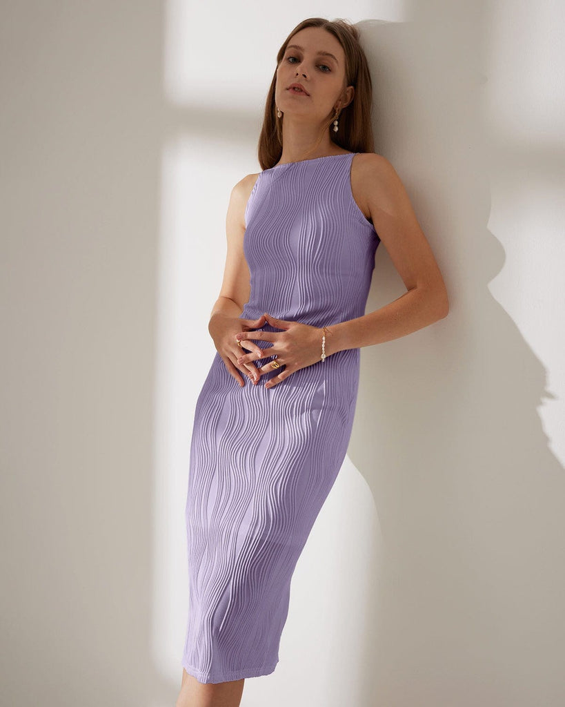 The Water Ripple Textured Cami Dress Purple Dresses - RIHOAS