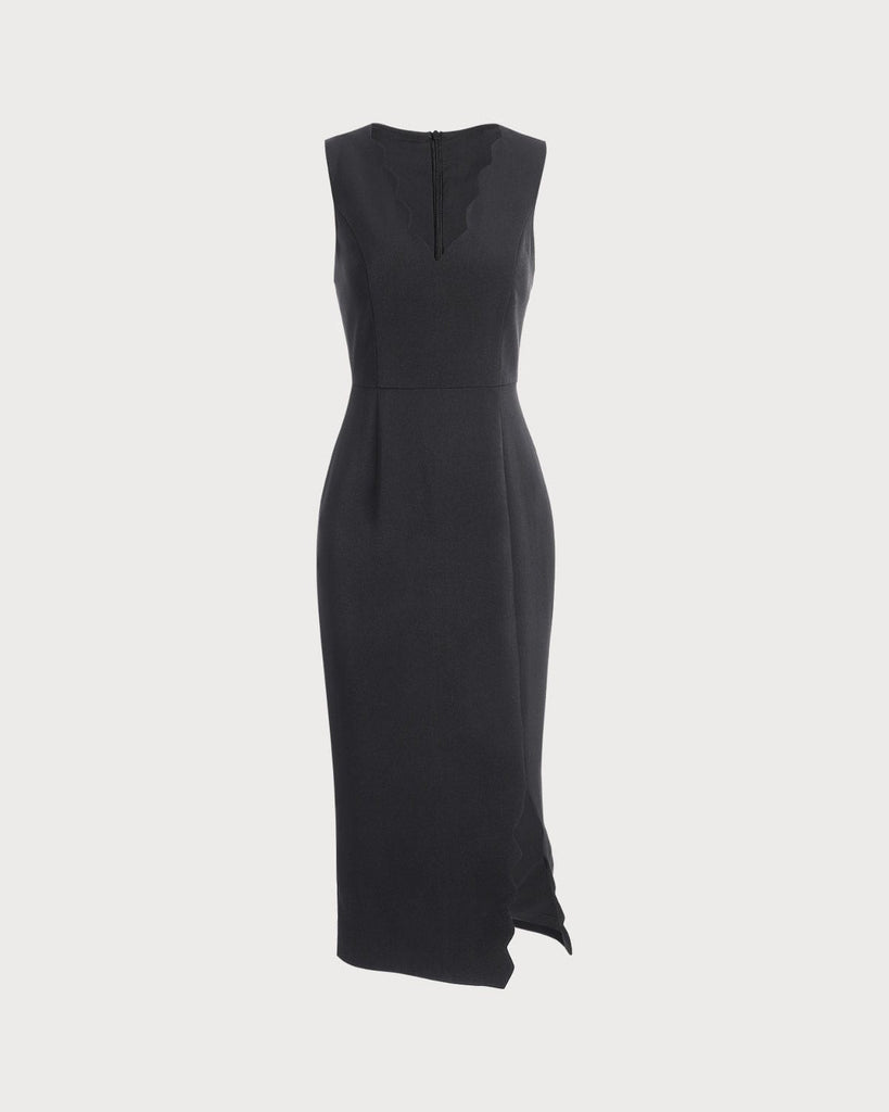 The Wave Trim Midi Dress Black Dresses - RIHOAS