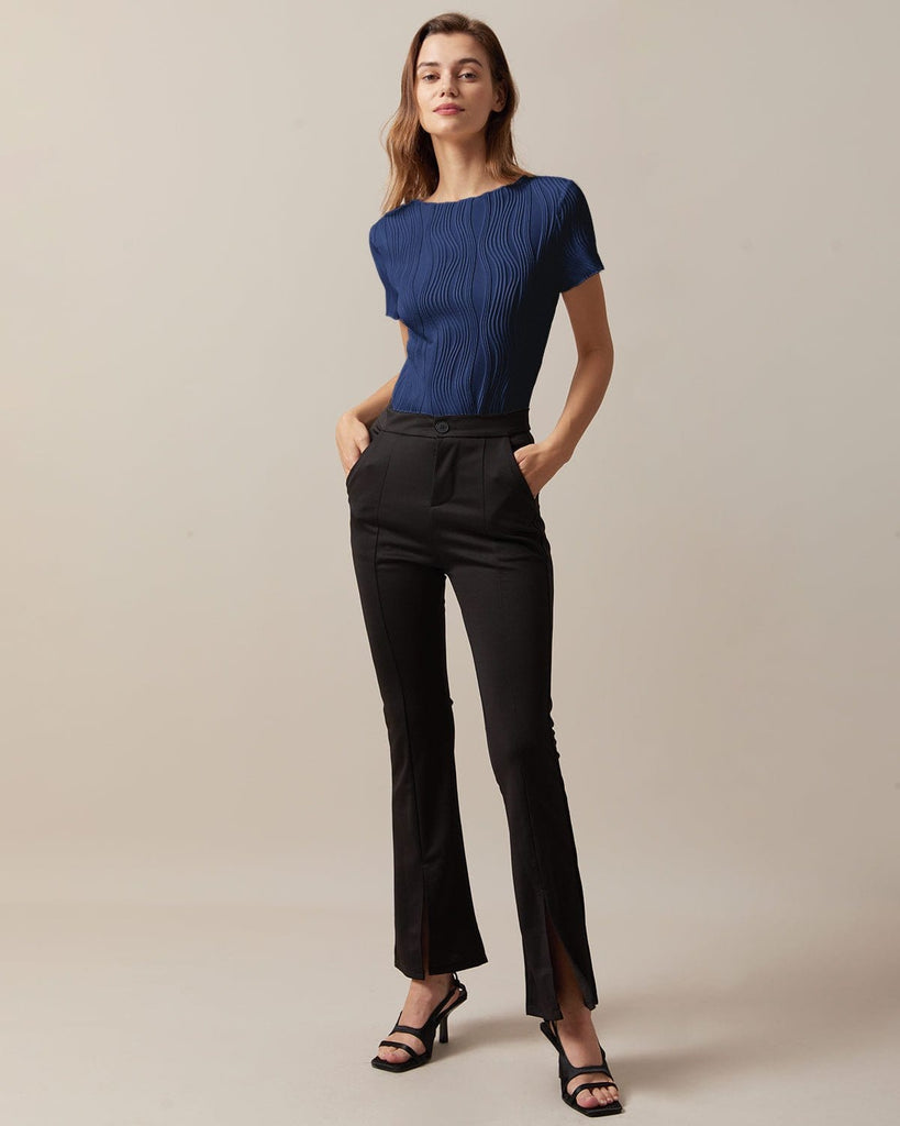 The White Boat Neck Wave Textured Tee Tops - RIHOAS