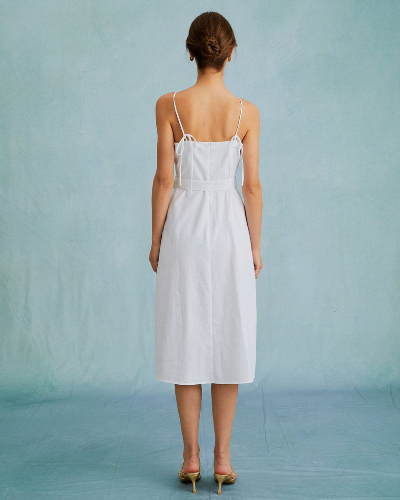 The White Embroidery Slit Midi Dress Dresses - RIHOAS