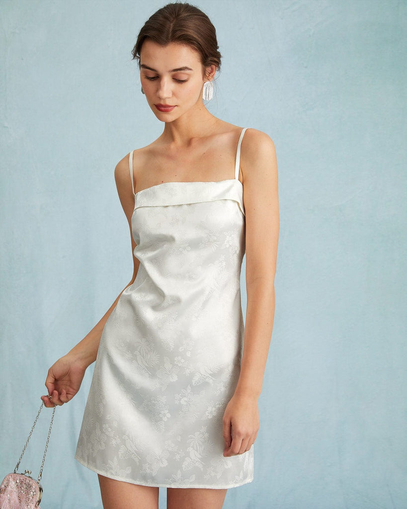 The White Floral Jacquard Mini Dress White Dresses - RIHOAS