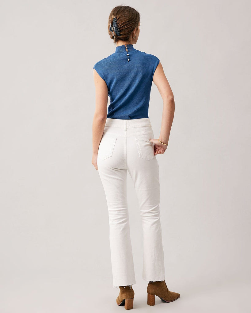 The White High Waist Solid Flare Jeans Denim - RIHOAS