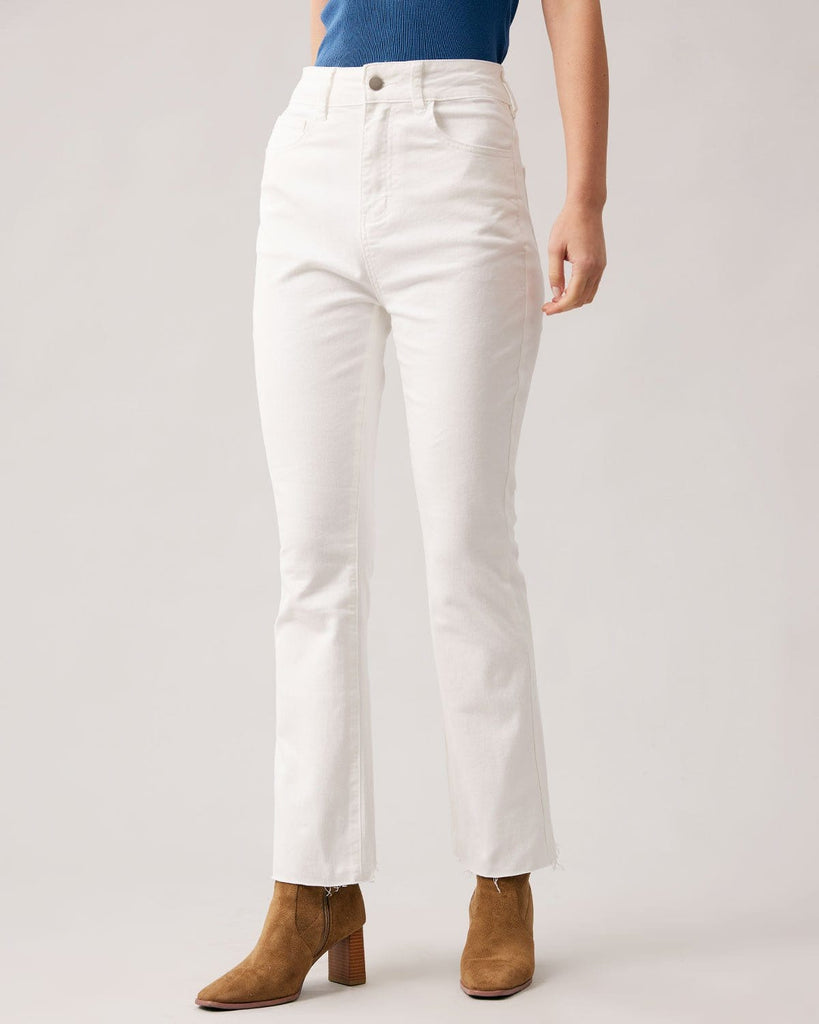 The White High Waist Solid Flare Jeans White Denim - RIHOAS