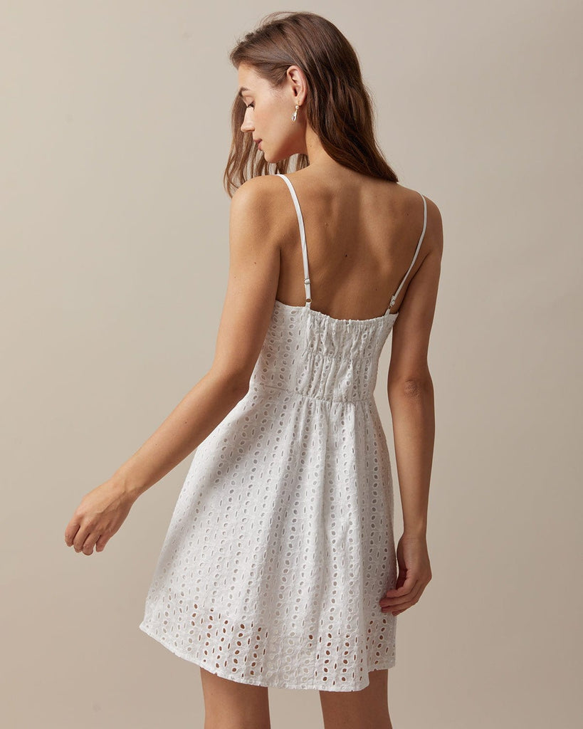 The White Hollow Embroidery Mini Dress Dresses - RIHOAS