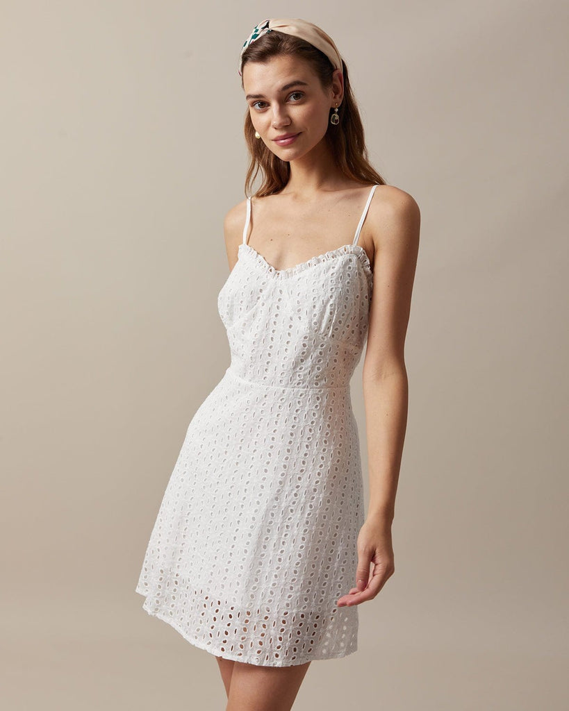 The White Hollow Embroidery Mini Dress White Dresses - RIHOAS