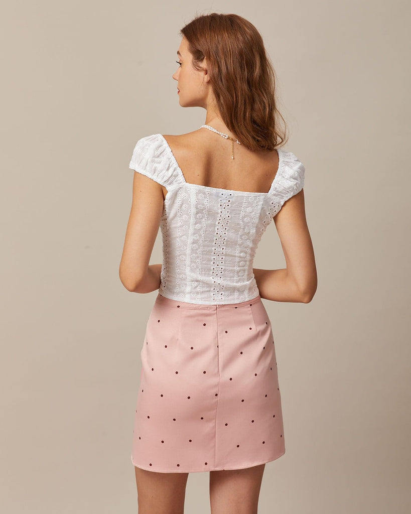 The White Lace Up Eyelet Embroidery Blouse Tops - RIHOAS