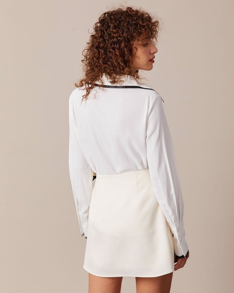 The White Lapel Contrast Shirt Tops - RIHOAS