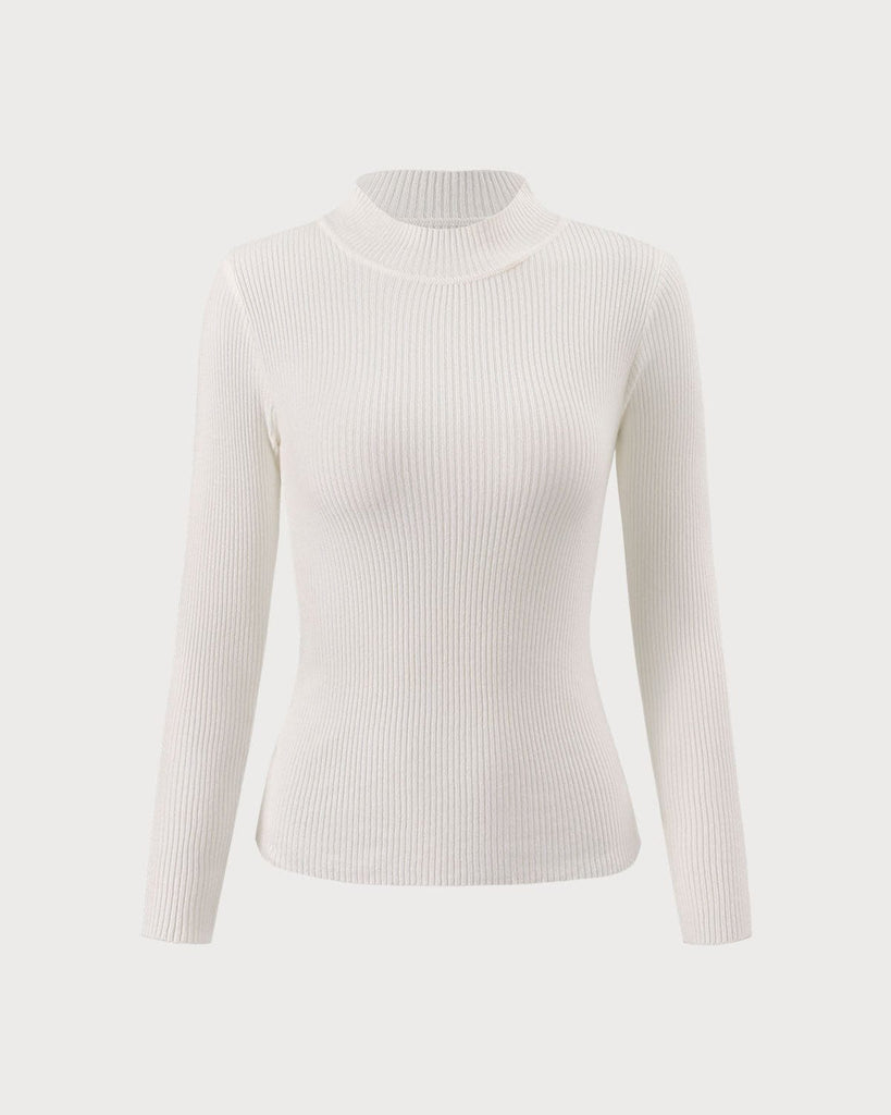 The White Mock Neck Knit Top Tops - RIHOAS