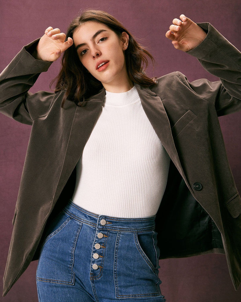 The White Mock Neck Knit Top White Tops - RIHOAS