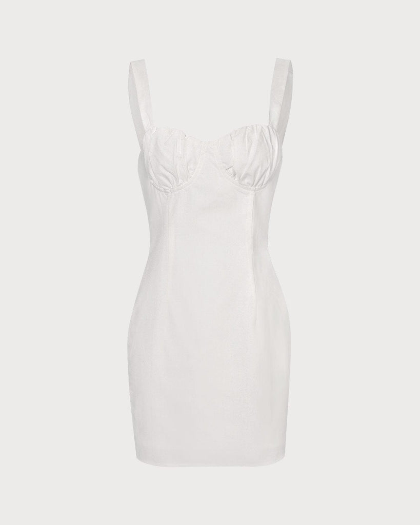 The White Ruched Mini Dress White Dresses - RIHOAS