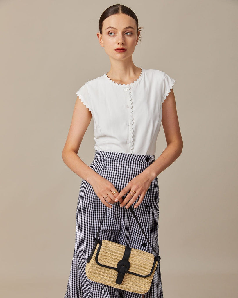 The White Scallop Trim Blouse Tops - RIHOAS