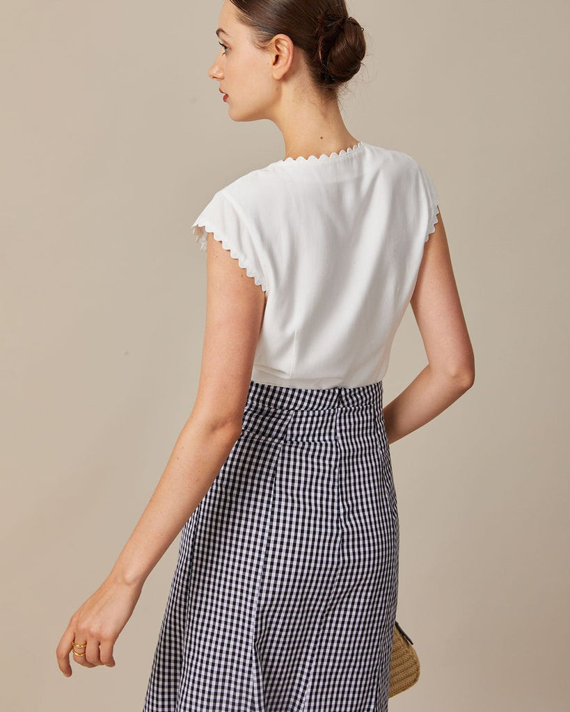 The White Scallop Trim Blouse Tops - RIHOAS