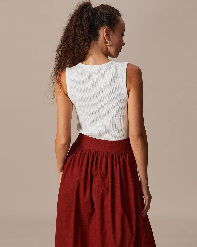 The White Sleeveless Pointelle Knit Tank Top Tops - RIHOAS