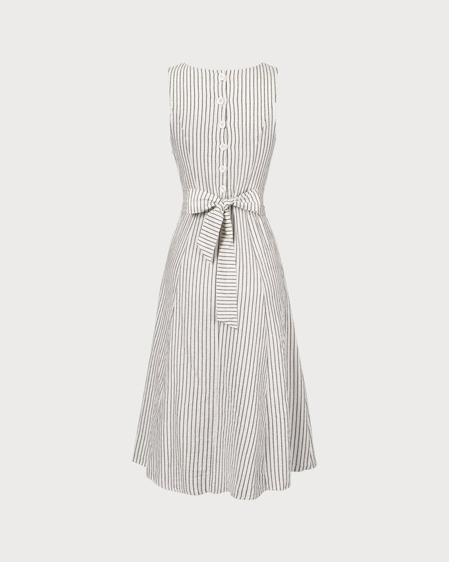 The White Square Neck Striped Midi Dress Reviews White Dresses RIHOAS