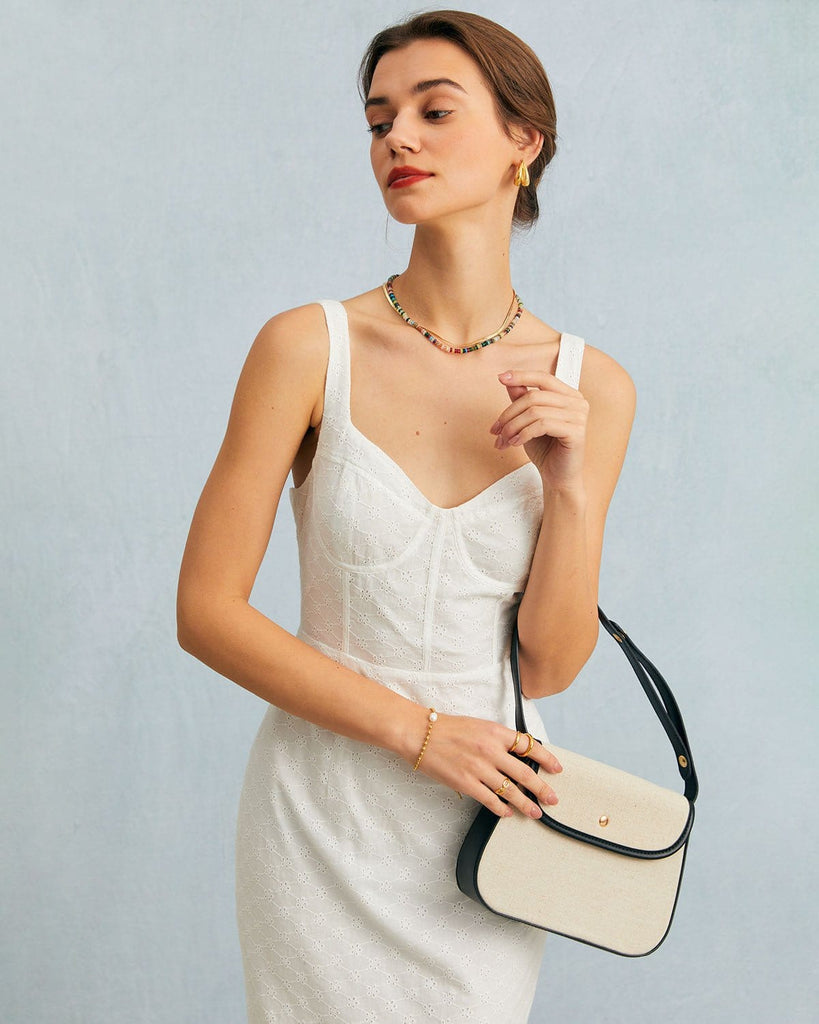 The White Sweetheart Neck Eyelet Midi Dress Dresses - RIHOAS