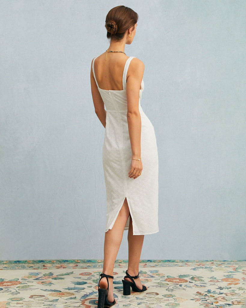 The White Sweetheart Neck Eyelet Midi Dress Dresses - RIHOAS